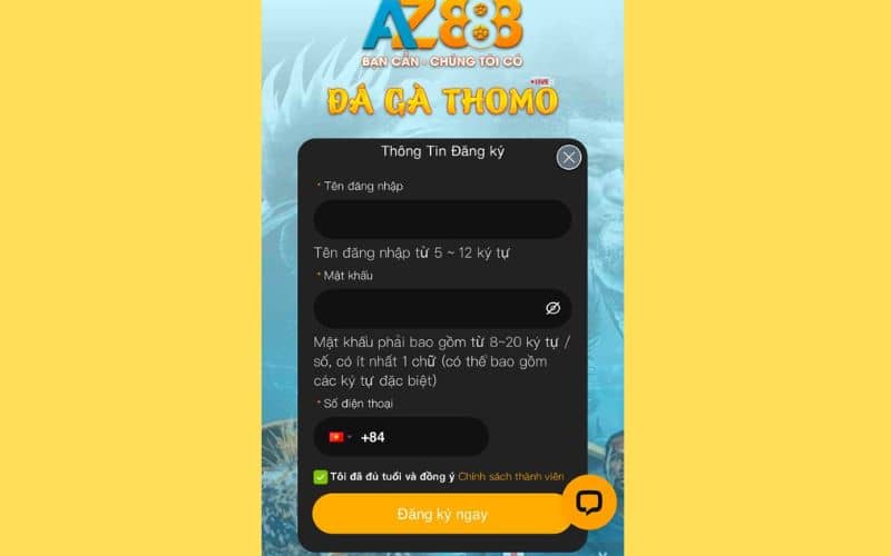 Điều thông tin đăng ký AZ888 vào biểu mẫu