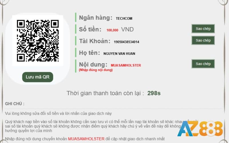 Thực hiện chuyển tiền bằng mã QR hoặc chuyển khoản thủ công